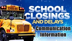 School Closings and Delays: Communication Information - photo of school buss with snow flakes in the background