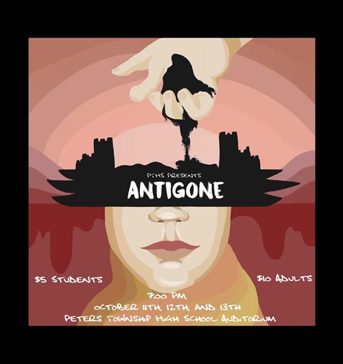 Poster from ANTIGONE with show dates and times