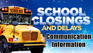 School Closings and Delays: Communication Information - photo of school buss with snow flakes in the background