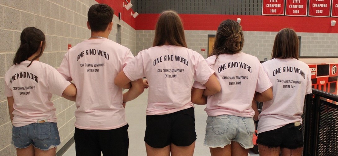 Students in shirts that promote kindness.