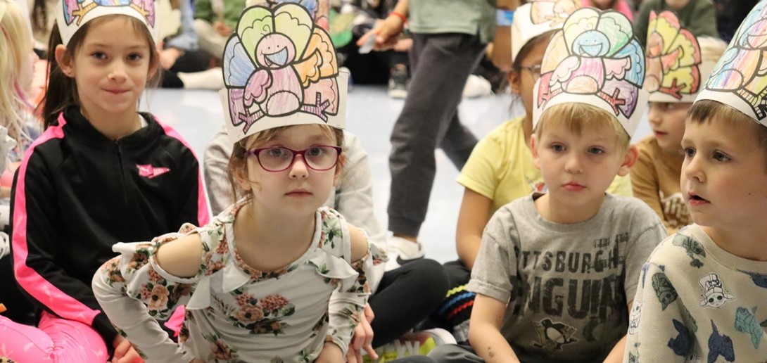 Students in a turkey hat.