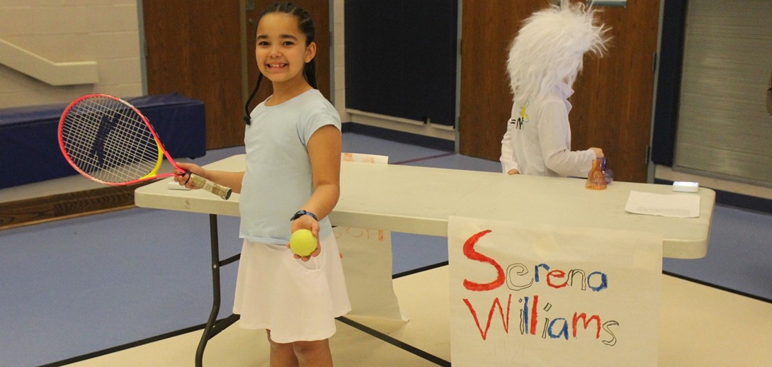 Student dressed as Serena Williams for a history museum.