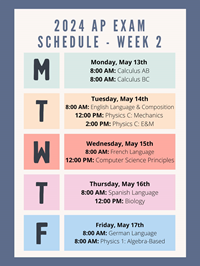 AP Exam Schedule Week 2