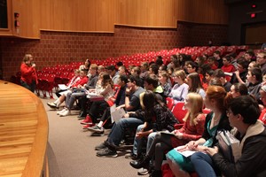 A local accountant talks to the students about her career.